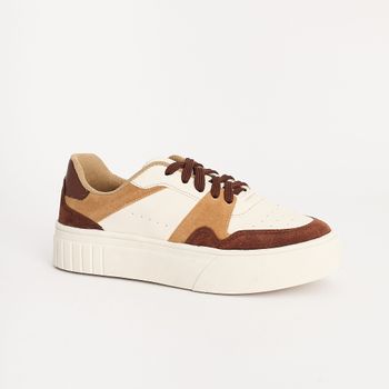 Tênis Casual Recortes - TERRA/PALHA/OFF WHITE