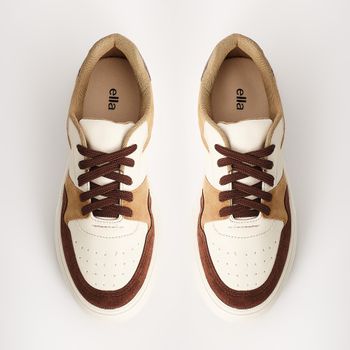 Tênis Casual Recortes - TERRA/PALHA/OFF WHITE