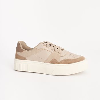 Tênis Casual Recortes - TAUPE/AVEIA