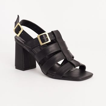 Sandália Média Salto Bloco - PRETA