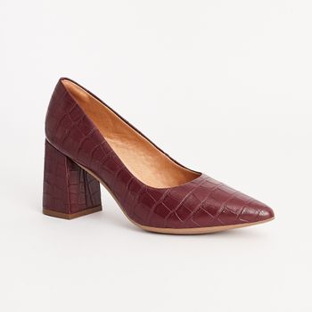 Scarpin Crocodiles Salto Bloco - BURGUNDY