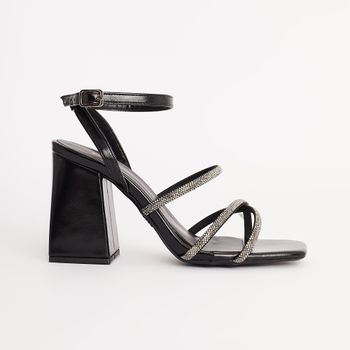 Sandália Média Tiras com Strass - PRETO/ONIX