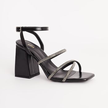 Sandália Média Tiras com Strass - PRETO/ONIX