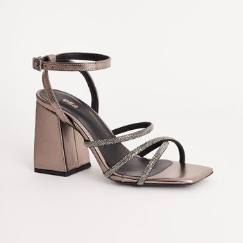 Sandália Média Tiras com Strass - ONIX