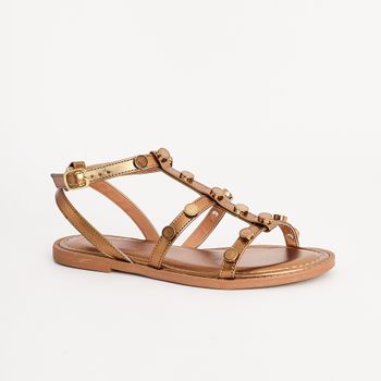 Rasteira gladiadora metalizada com tachas - BRONZE