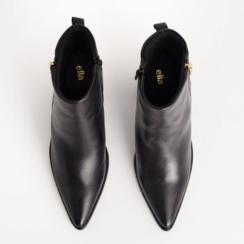 Bota de Couro com Salto Bloco e Bico Fino - PRETA