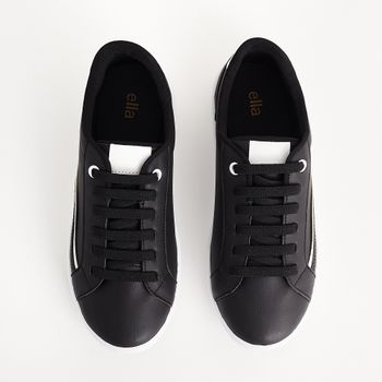 Tênis Casual com Toque Metalizado - PRETO/BRANCO