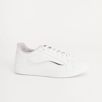 Tênis Casual com Toque Metalizado - BRANCO/PRATA