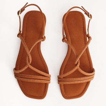 Rasteira tiras nobuck - CARAMELO