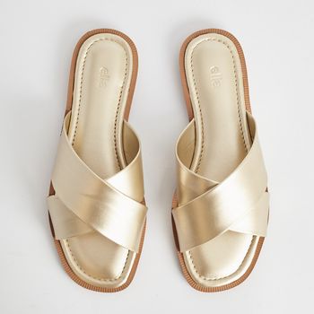 Rasteira Tiras Cruzadas Metalizada - CHAMPAGNE