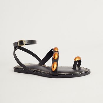 Rasteira Ring Toe Enfeites Ovais - PRETA