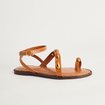 Rasteira Ring Toe Enfeites Ovais - CAMEL