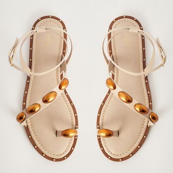 Rasteira Ring Toe Enfeites Ovais - BEGE PANNA
