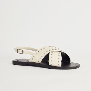 Rasteira Cruzada Tachas - OFF WHITE