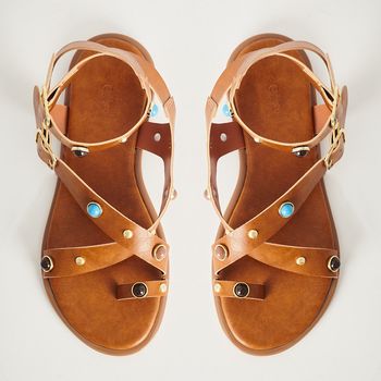 Rasteira Pedraria Boho - CARAMELO