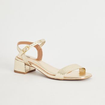Sandália Metalizada Salto Bloco - CHAMPAGNE