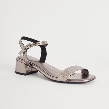 Sandália Metalizada Salto Bloco - PRATA VELHO