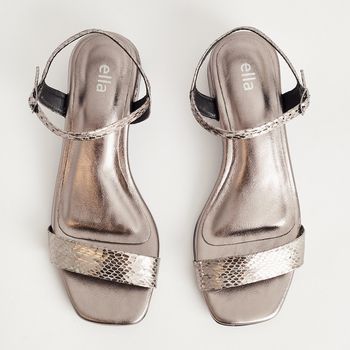 Sandália Metalizada Salto Bloco - PRATA VELHO