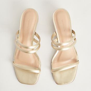 Tamanco Metalizado Tiras Salto Bloco - CHAMPAGNE