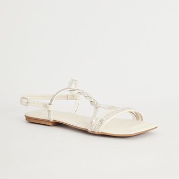 Rasteira Strass Tiras Torcidas - OFF WHITE