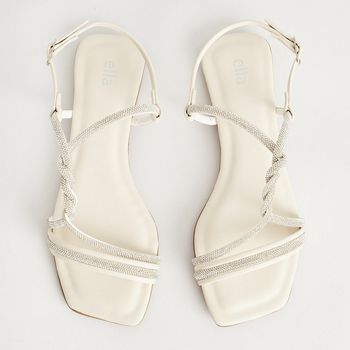 Rasteira Strass Tiras Torcidas - OFF WHITE