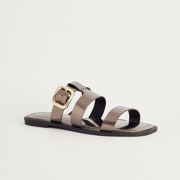 Rasteira Detalhe Fivela Metalizada - PRATA VELHO