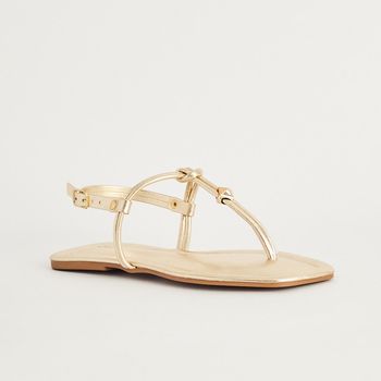 Rasteira Metalizada Tiras - CHAMPAGNE