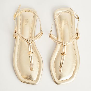 Rasteira Metalizada Tiras - CHAMPAGNE