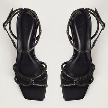 Salto Alta Tiras Strass - PRETO/ONIX