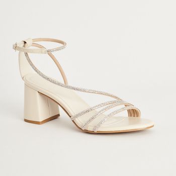 Sandália Média Strass Salto Bloco - OFF WHITE/CRISTAL