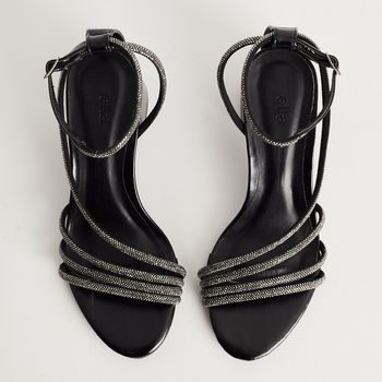 Sandália Média Strass Salto Bloco - PRETA/ONIX