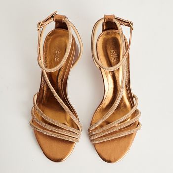 Sandália Média Strass Salto Bloco Metalizada - BRONZE/DOURADO