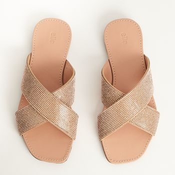 Rasteira Cruzada Strass - ROSADO