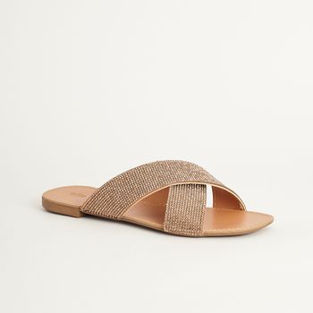 Rasteira Cruzada Strass - DOURADO