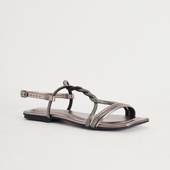 Rasteira Strass Tiras Torcidas - PRATA VELHO