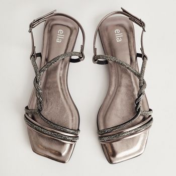 Rasteira Strass Tiras Torcidas - PRATA VELHO