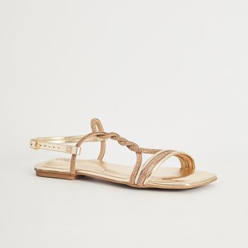 Rasteira Strass Tiras Torcidas - CHAMPAGNE