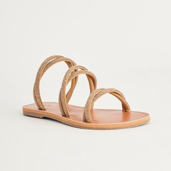 Rasteira Strass Tiras Entrelaçadas - DOURADA