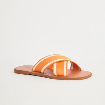 Rasteira Gorgurão Bicolor - LARANJA/OFF WHITE