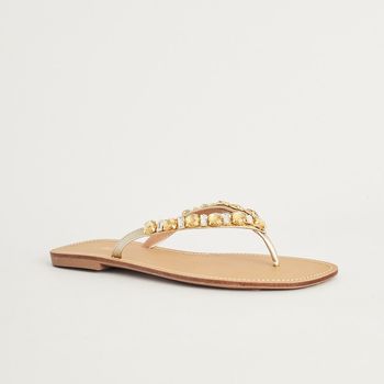 Rasteira Pedraria Metalizada - CHAMPAGNE