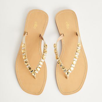 Rasteira Pedraria Metalizada - CHAMPAGNE