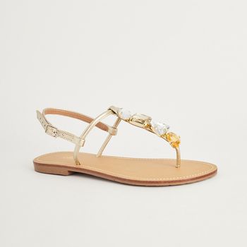 Rasteira Slim Pedras Metalizada - CHAMPAGNE