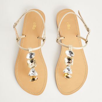 Rasteira Slim Pedras Metalizada - CHAMPAGNE