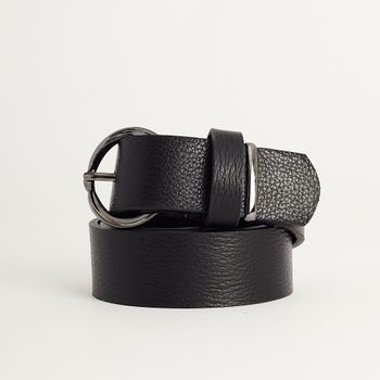 Cinto Couro Fivela e Passador Metálico - PRETA