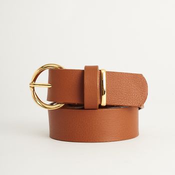 Cinto Couro Fivela e Passador Metálico - CAMEL
