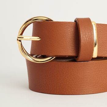 Cinto Couro Fivela e Passador Metálico - CAMEL