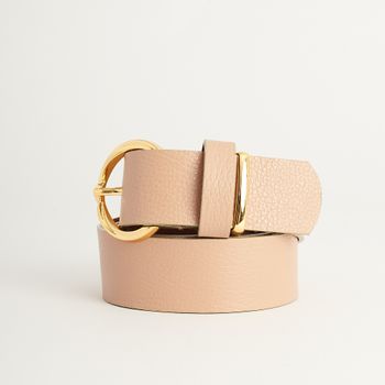 Cinto Couro Fivela e Passador Metálico - AMENDOA