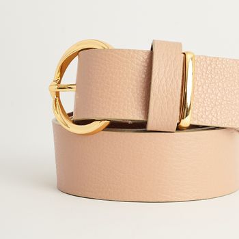 Cinto Couro Fivela e Passador Metálico - AMENDOA