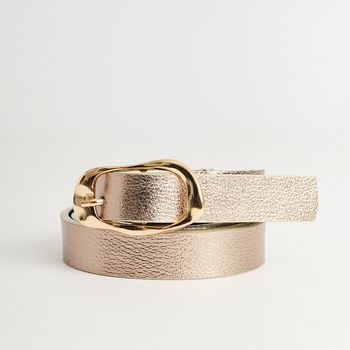 Cinto Couro Fivela Orgânica Metalizado - ONIX