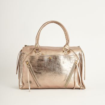 Bolsa Couro Zíper Duplo Metalizada - CHAMPAGNE